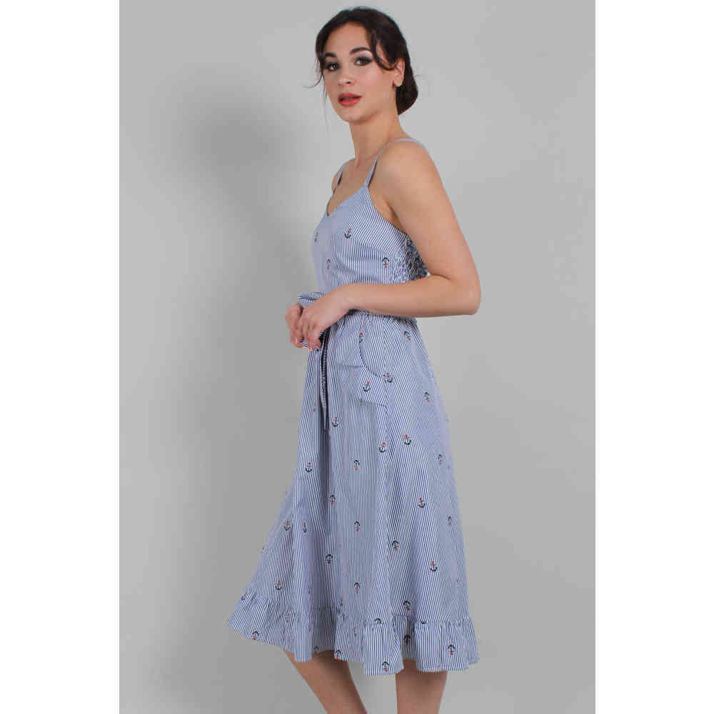 Voodoo Vixen - Andy Anchor Pinstripe Lange jurk - Blauw
